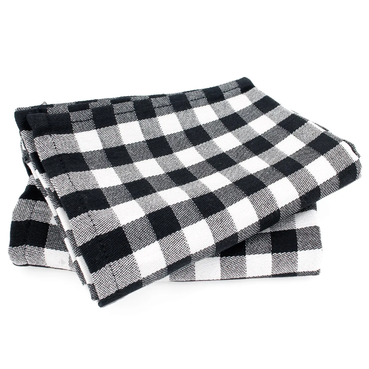 Lot De 2 Torchons De Cuisine Toile 50x70 Cm Squares Vichy Noir