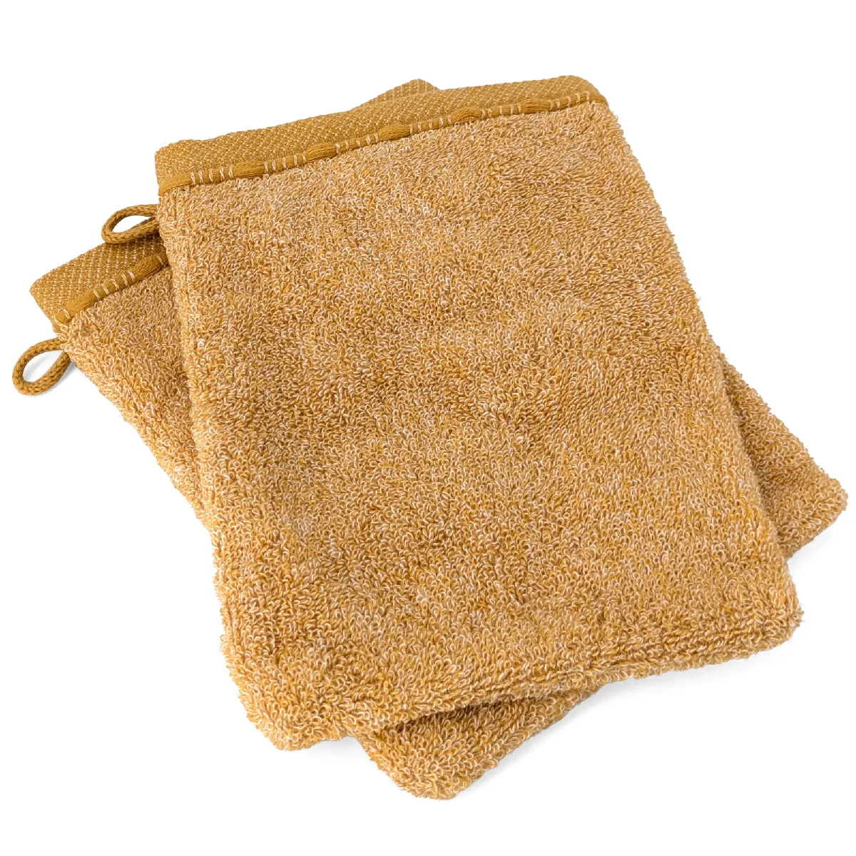 Lot De 2 Gants De Toilette Coton 16x21cm Vivid Jaune Miel