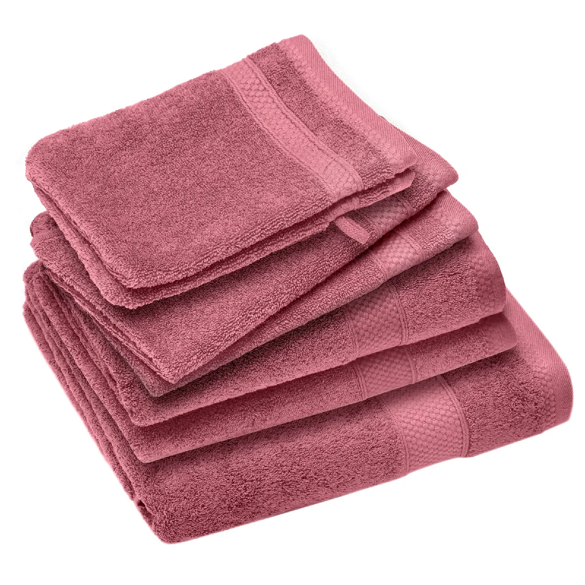 Parure De Bain Coton 550g/m2 Naïa Par Lot De 7 Rose Bois De Rose