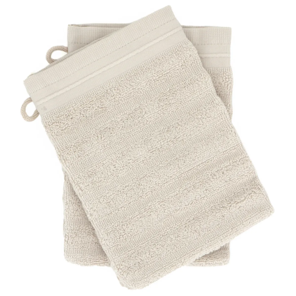 Lot De 2 Gants De Toilette 16x21 Cm Natural Stripes Blanc Crème