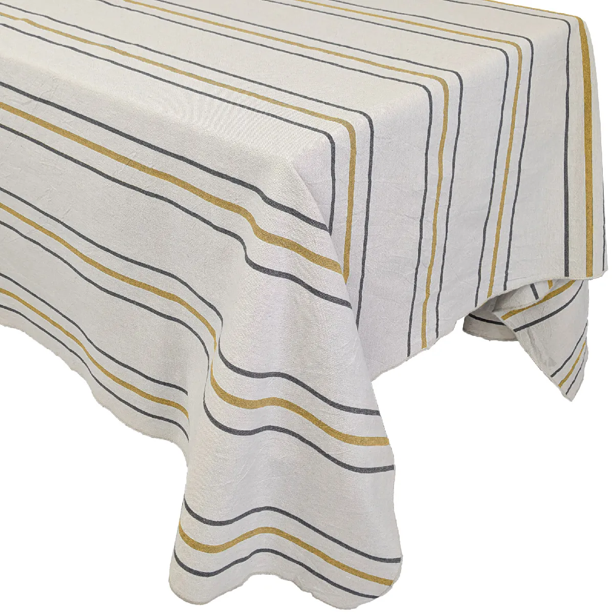 Nappe Rectangle 160x250 Cm Hoshi En Coton Fil Teint À Rayures Vert Jasmin