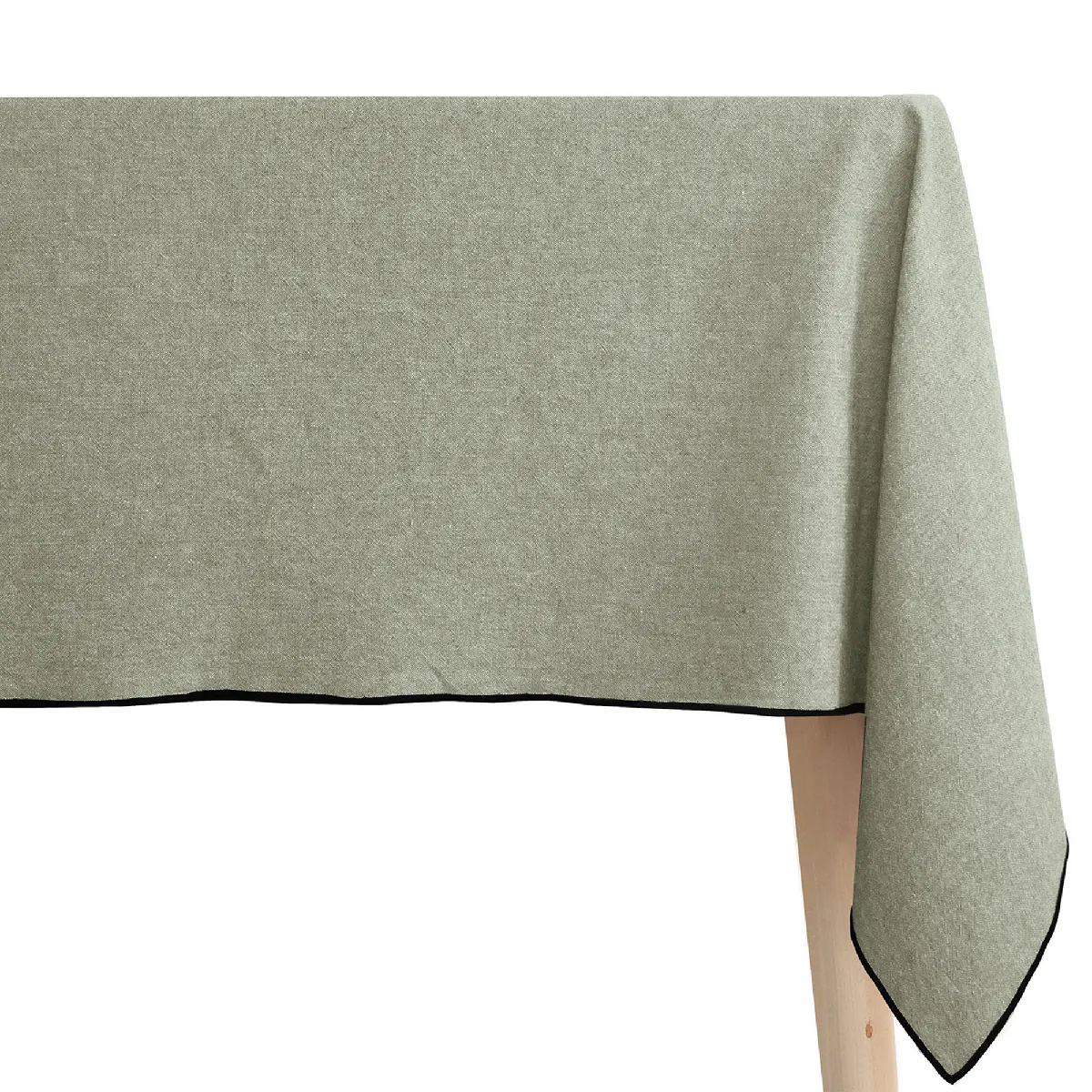 Nappe Carré Coton Lavé 160x160 Cm Hono Vert Opale Finition Point Bourdon