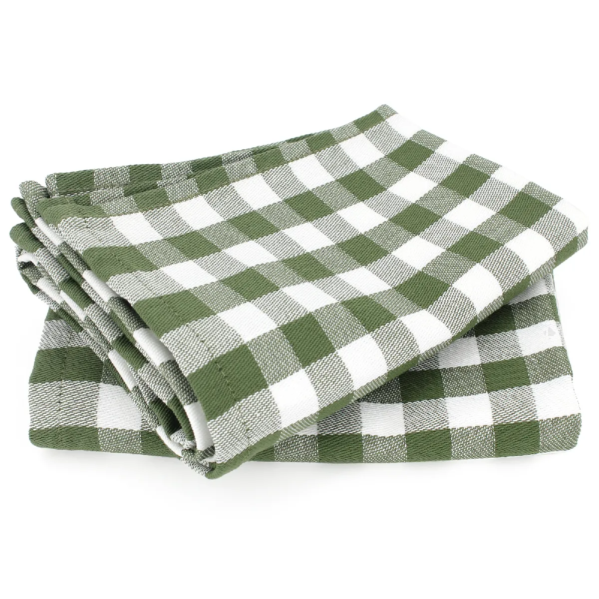 Lot De 2 Torchons De Cuisine Toile 50x70 Cm Squares Vichy Vert Kaki