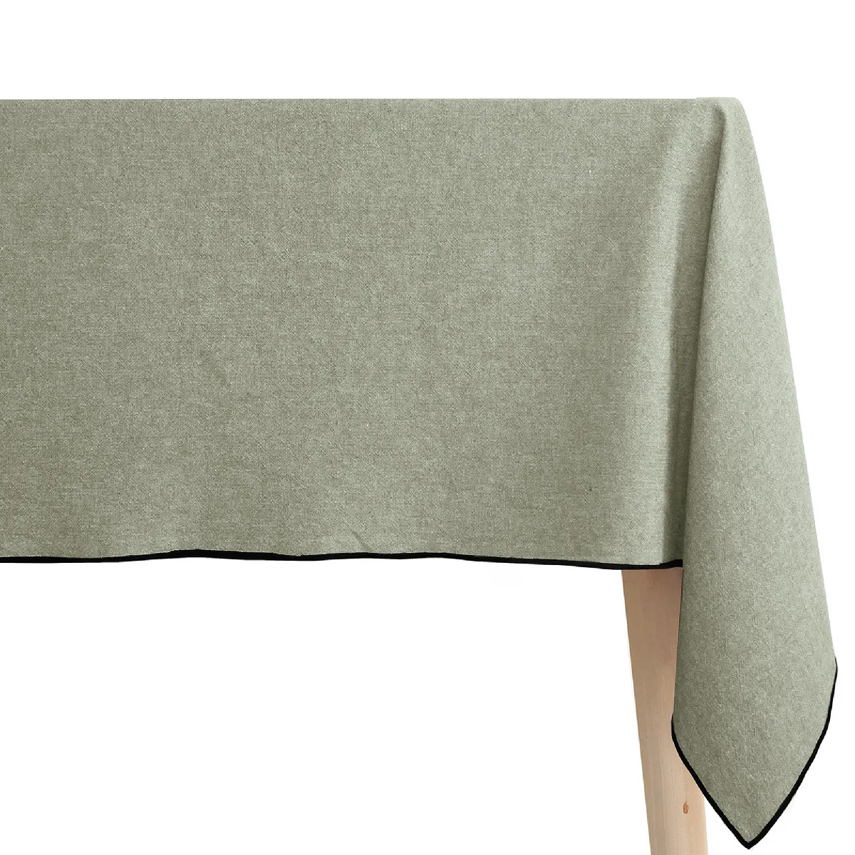 Nappe Rectangulaire Coton Lavé 160x300 Cm Hono Vert Opale Finition Point Bourdon