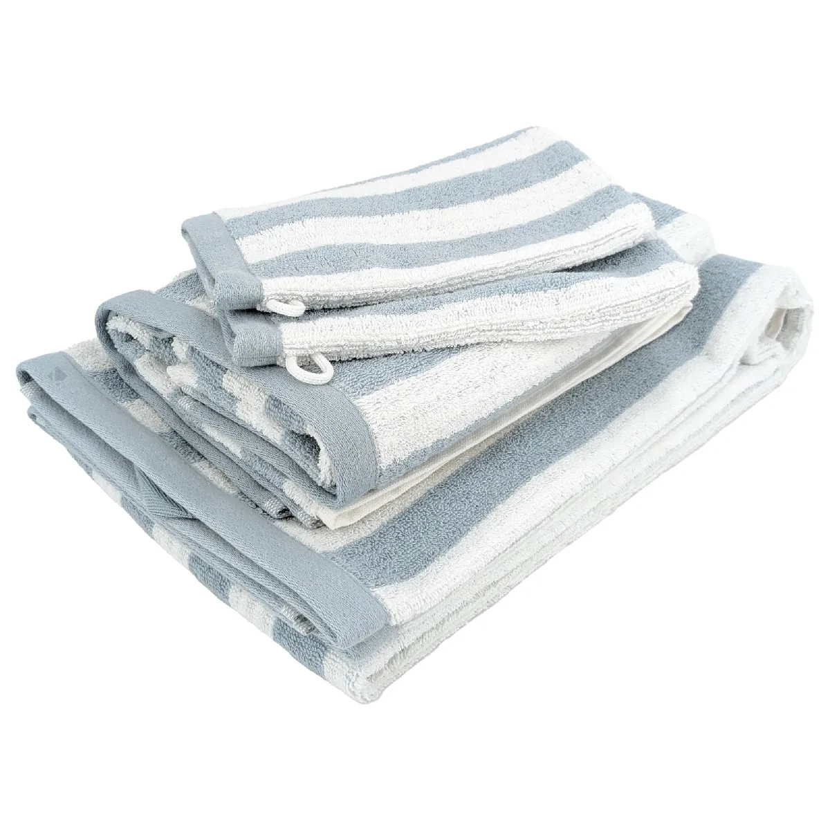 Parure De Bain Coton Collection Efficience Stripes 4 Pièces Bleu Capri