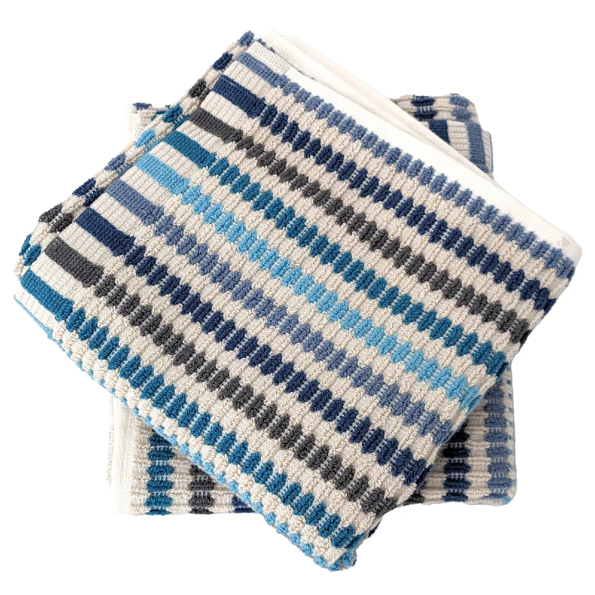 Lot De 2 Serviettes Invité À Rayures 33x50 Cm Coton Collection Breeze Bleu