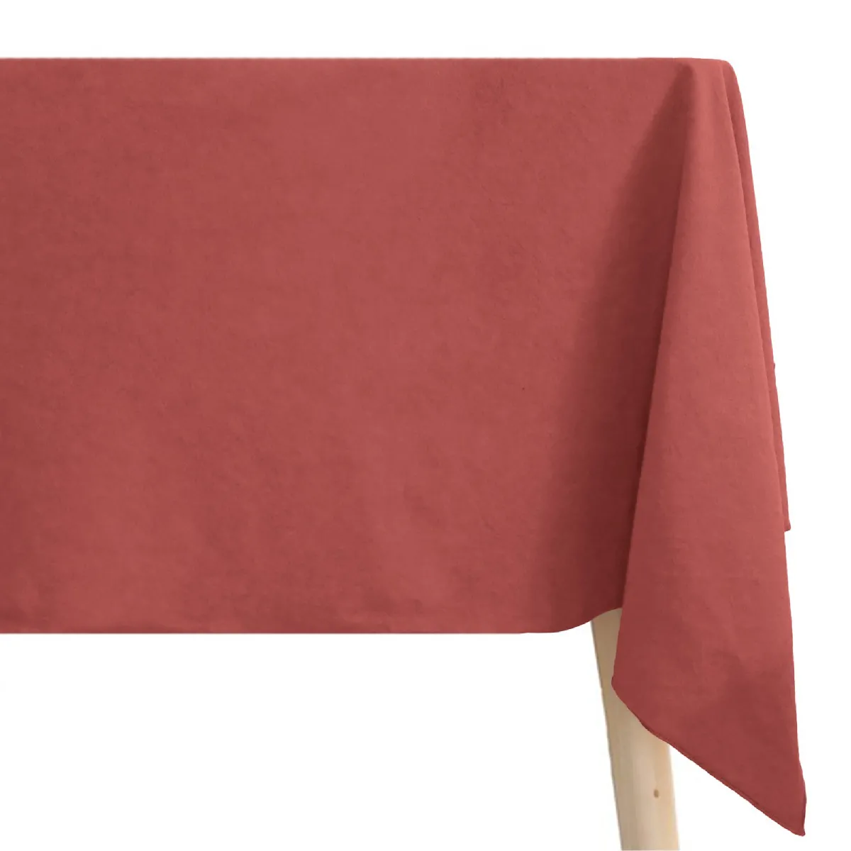 Nappe Rectangulaire Coton Lavé 160x200 Cm Hono Rose Pêche Finition Point Bourdon