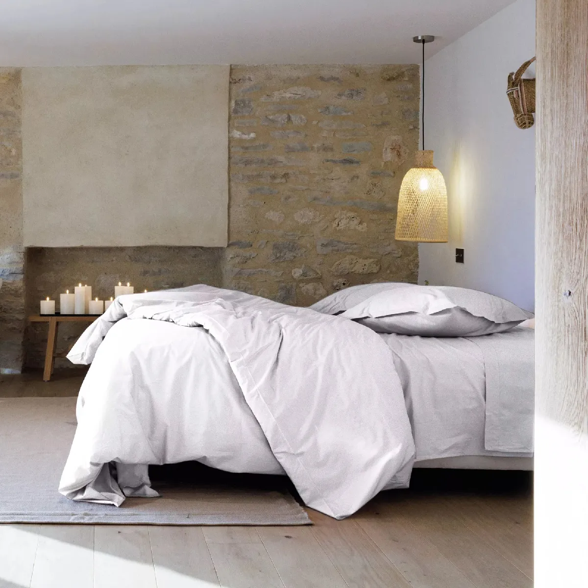 Parure De Lit 280x240 Cm Set 65x65 Cm Percale Manoir Gris Perle