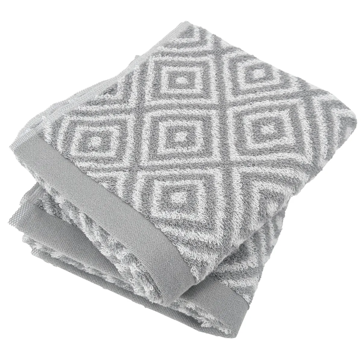 Lot De 2 Serviettes Invité 33x50 Cm Symetrie Coton Gris Losanges