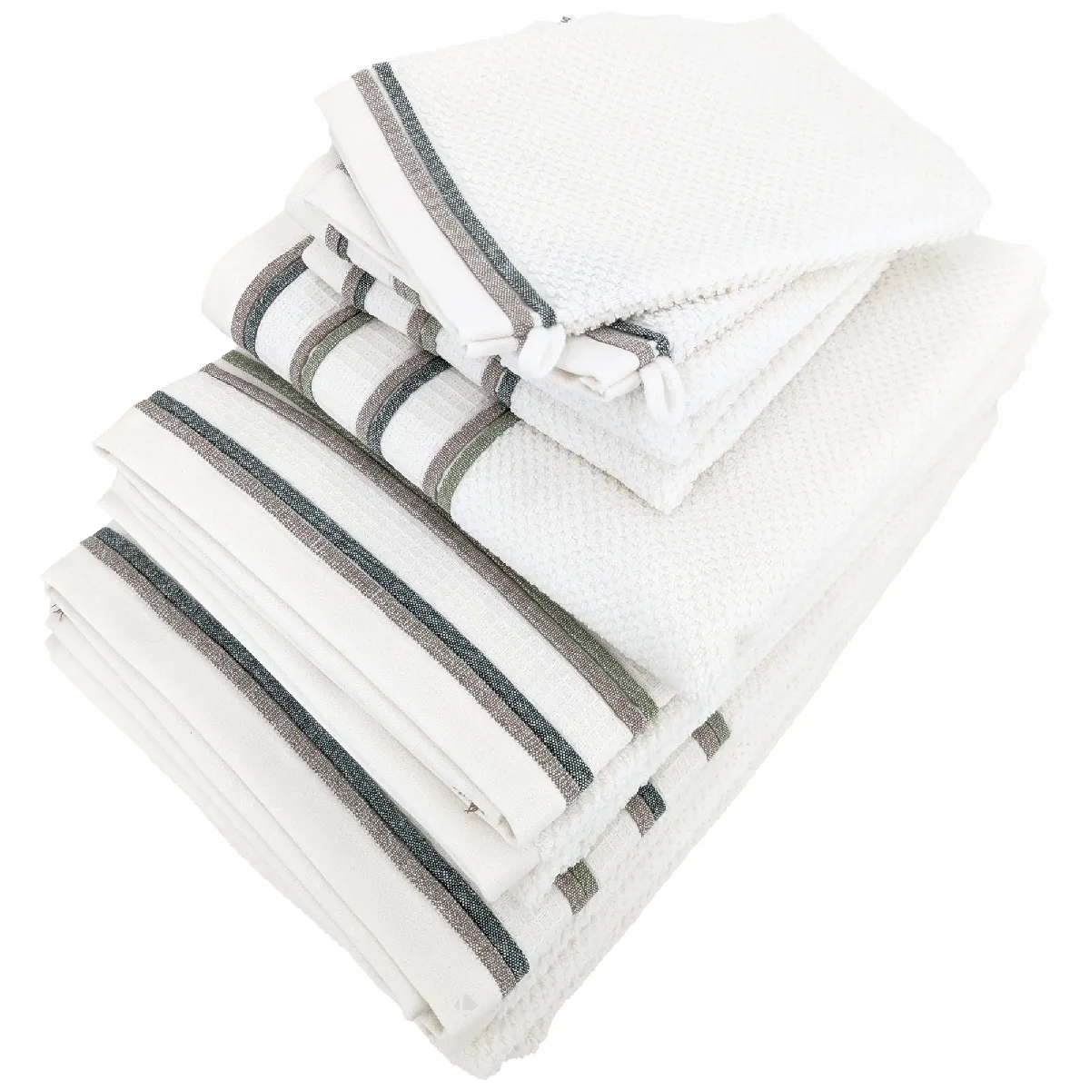 Parure De Bain 7 Pièces Coton Collection Serata Blanc Vert