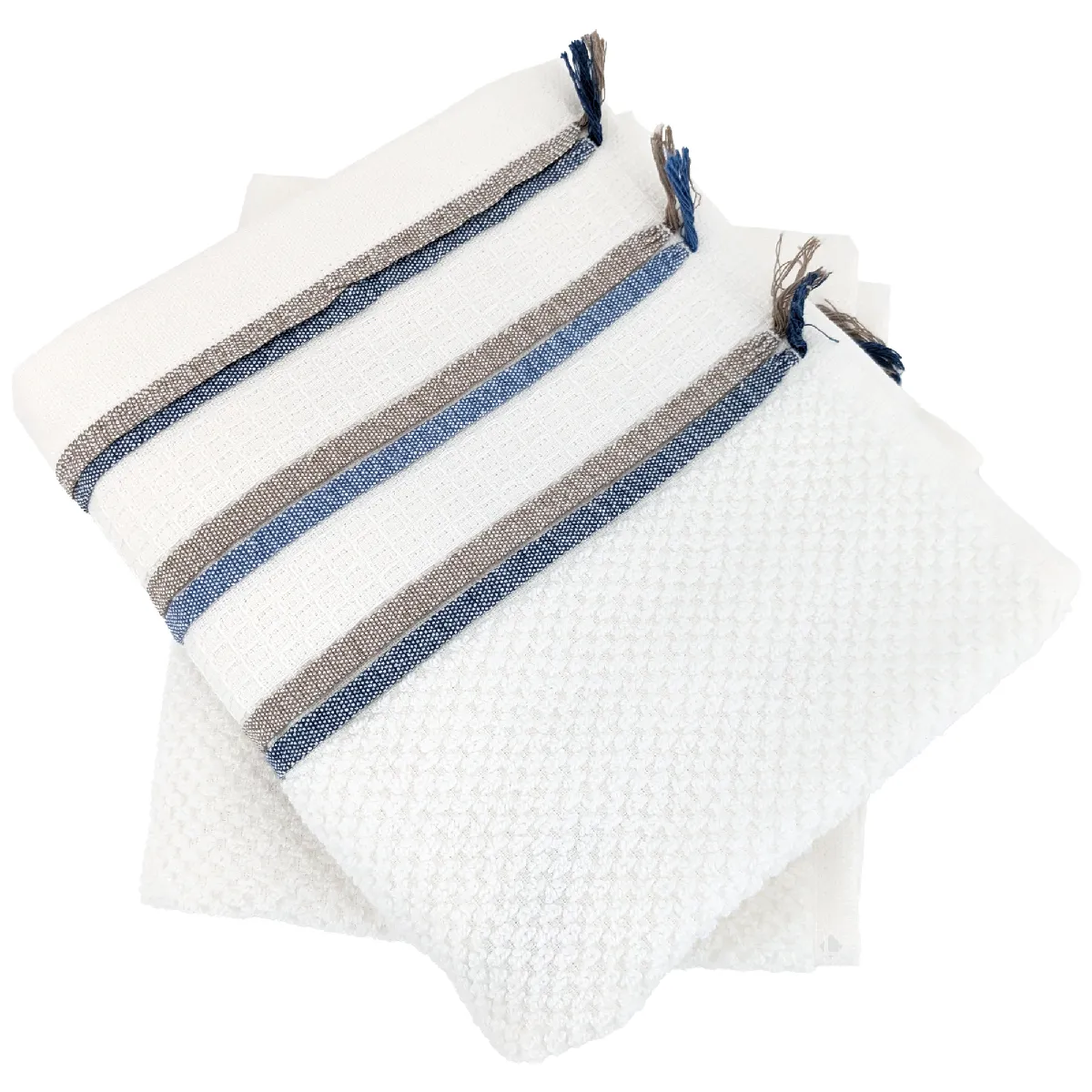 Lot De 2 Serviettes Invité 33x50 Cm Pur Coton Serata Blanc Bleu