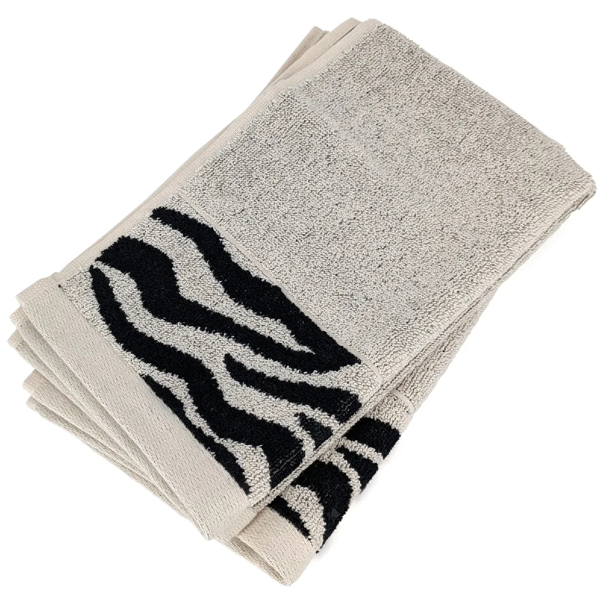Lot De 2 Serviettes Invité Absorbantes Coton 33x50cm Zebra Bordure Beige