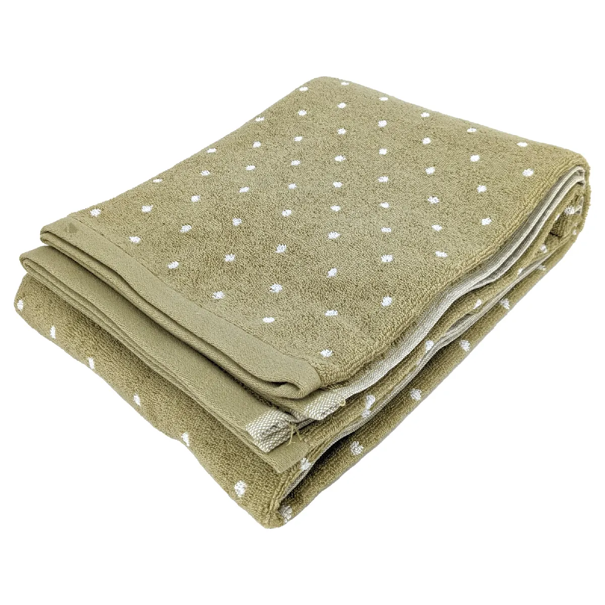 Drap De Bain En Coton 100x150 Cm Collection Efficient Dots Vert Olive