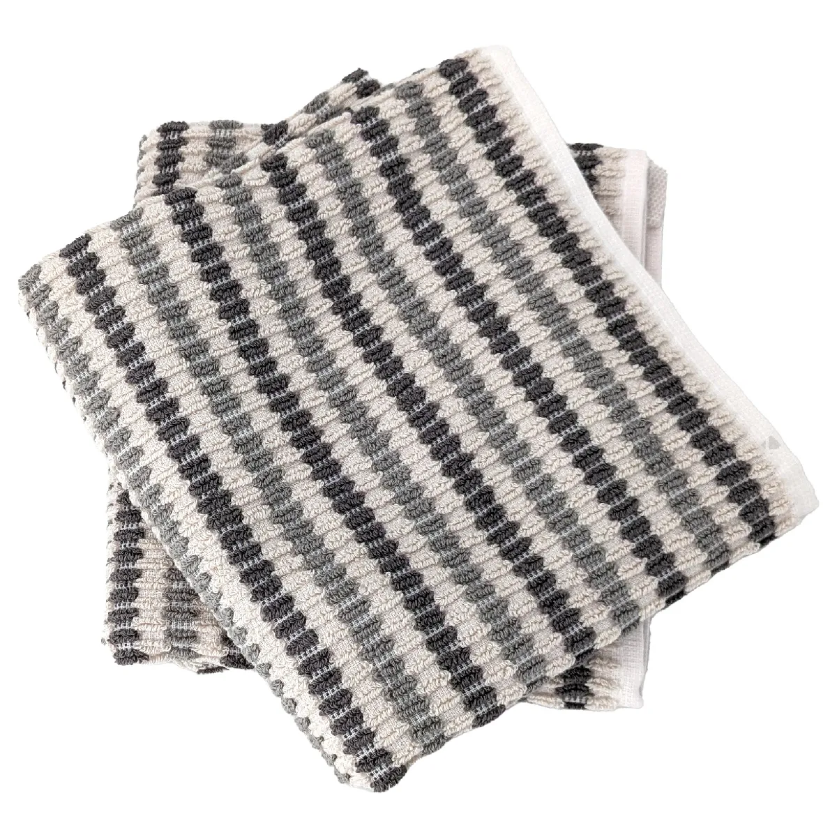 Lot De 2 Serviettes Invité À Rayures 33x50 Cm Coton Collection Breeze Gris