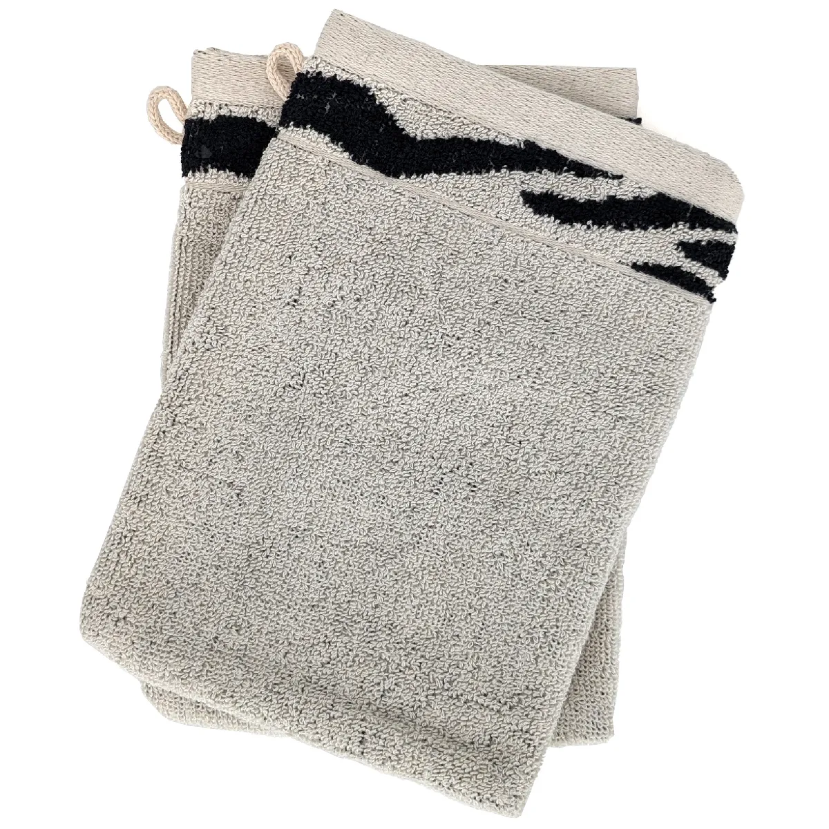 Lot De 2 Gants De Toilette Absorbants Coton Zebra Bordure Beige