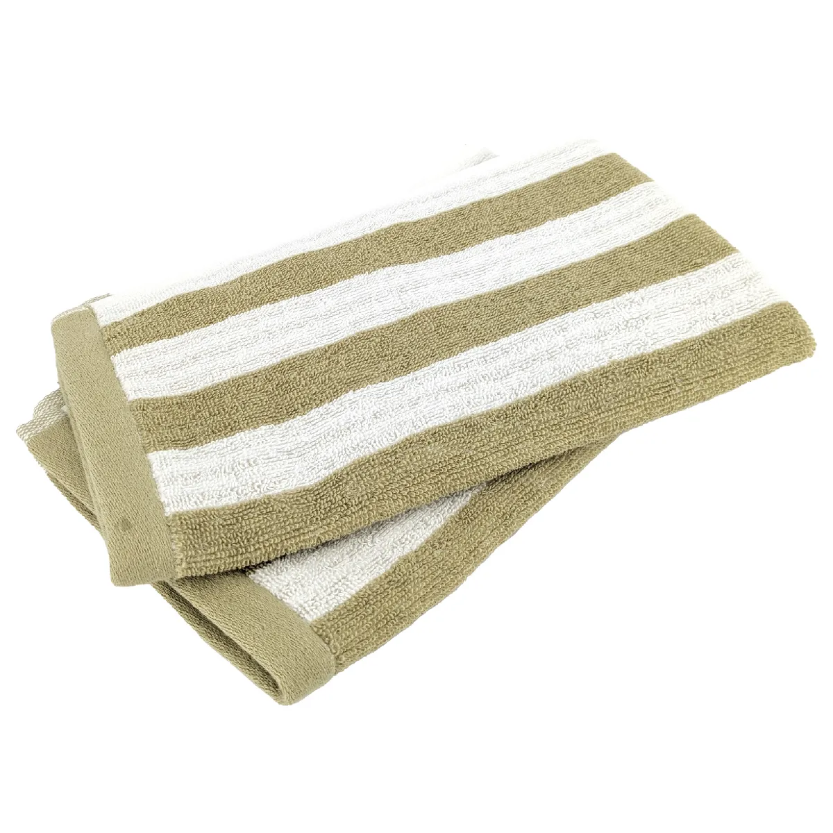 Lot De 2 Serviettes Invité 33x50 Cm Efficience Stripes Vert Olive