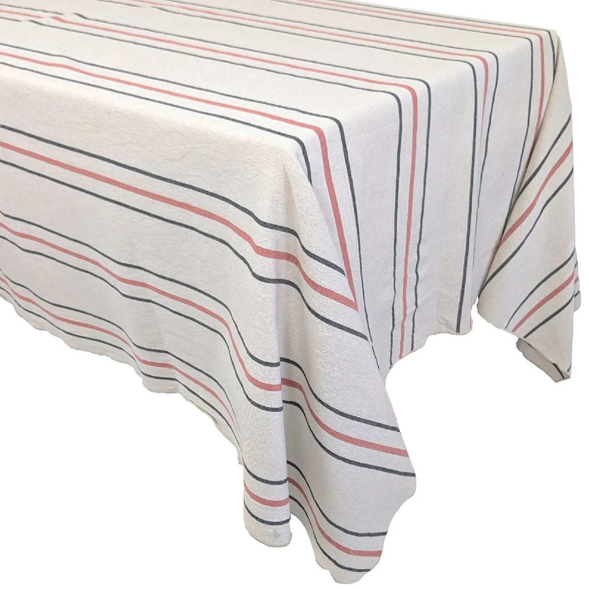 Nappe Rectangle 160x250 Cm Hoshi En Coton Fil Teint À Rayures Rose Pêche