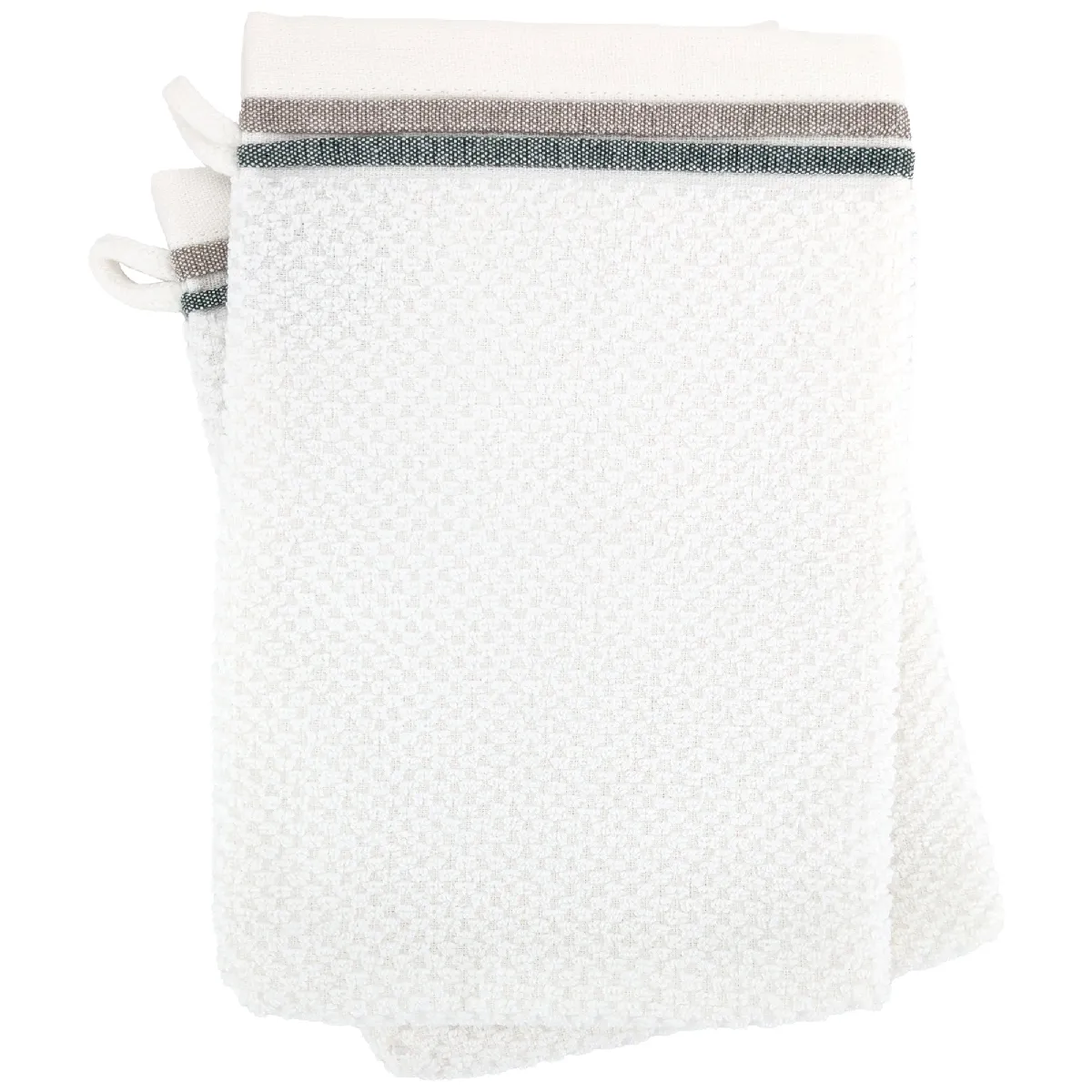 Lot De 2 Gants De Toilette 16x21 Cm Pur Coton Serata Blanc Vert