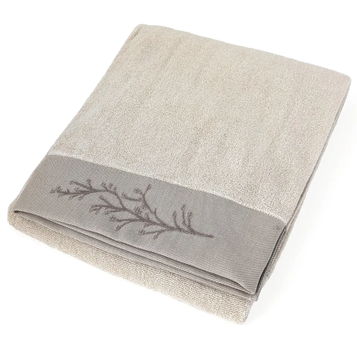 Drap De Bain Absorbant Coton 100x150cm Feuille Beige