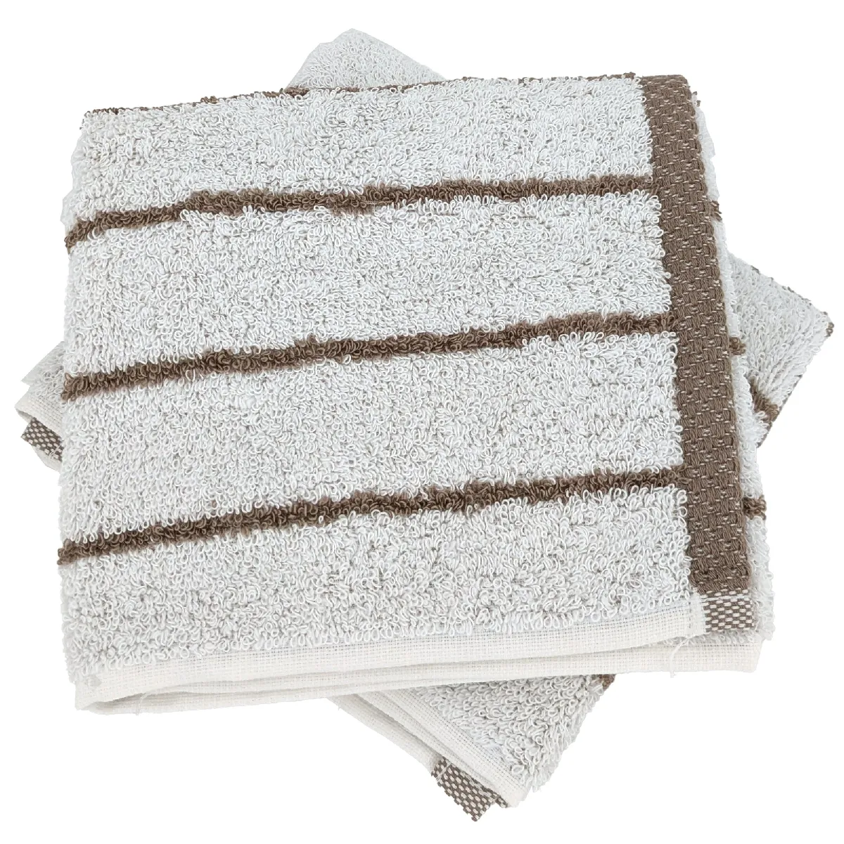 Lot De 2 Serviettes Invité Coton 33x50cm Pure Light À Rayures Marron