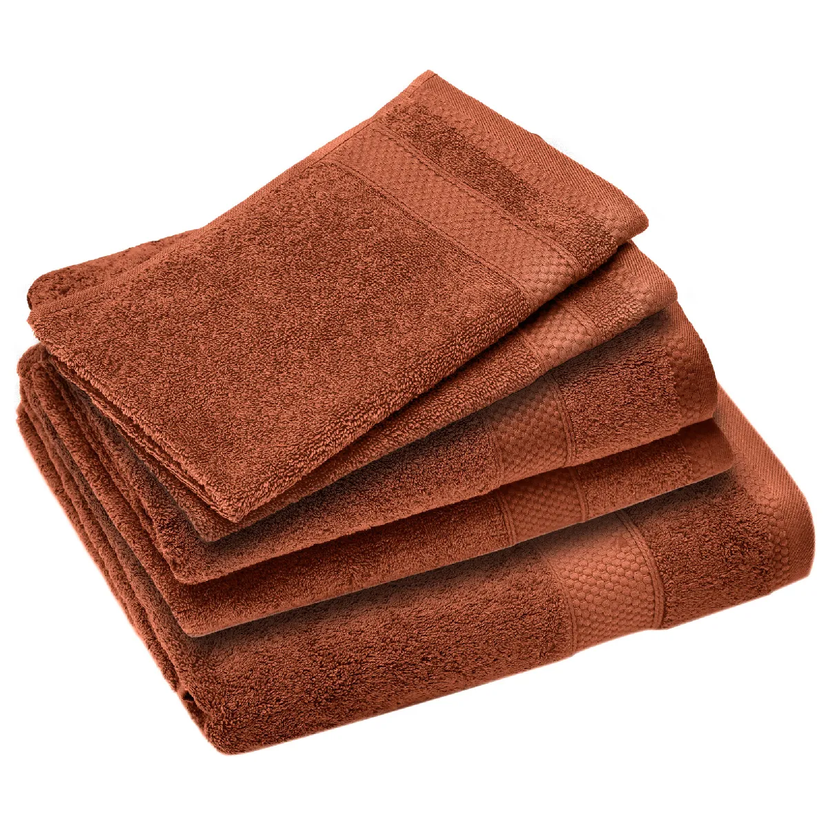 Parure De Bain Coton 550g/m2 Naïa Par Lot De 5 Orange Argile