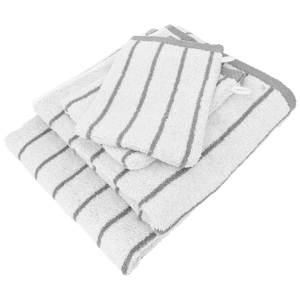 Parure De Bain 4 Pièces Collection Pure Light Motif Rayures Pur Coton Gris