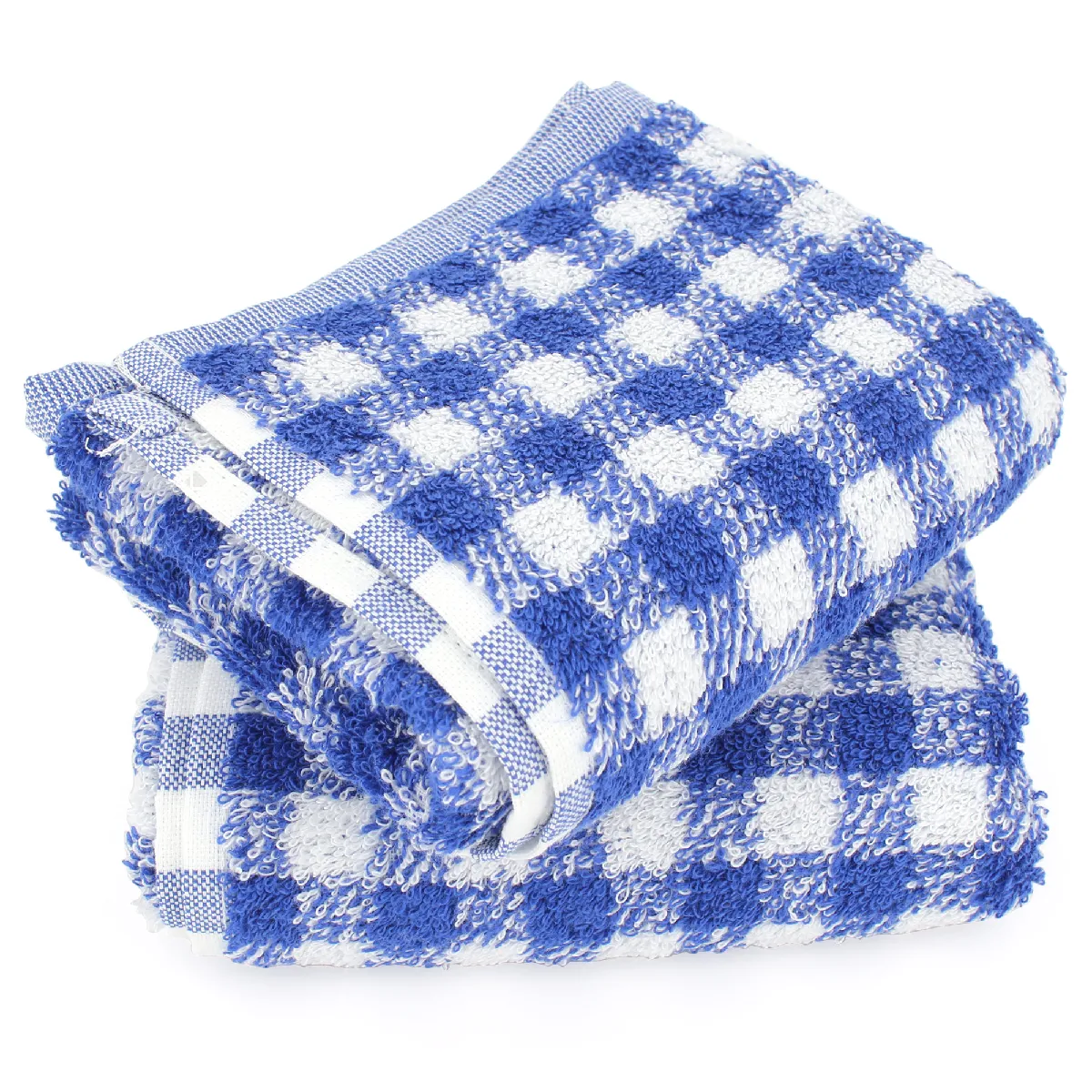 Lot De 2 Torchons De Cuisine Éponge 50x50 Cm Squares Vichy Bleu Ultramar