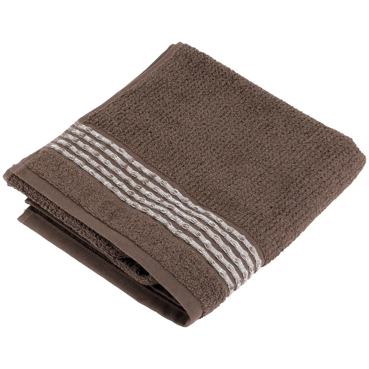 Serviette De Toilette 50x100 Cm Pur Coton Intense À Bordures Blanches Marron