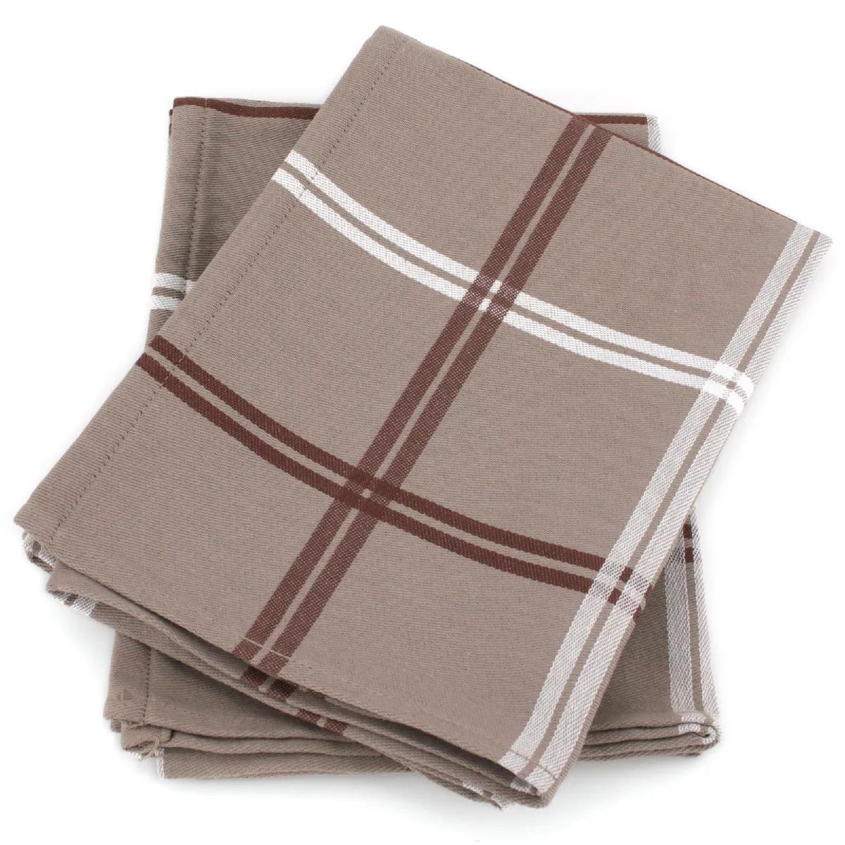 Lot De 2 Torchons De Cuisine Toile 50x70 Cm Squares Marron