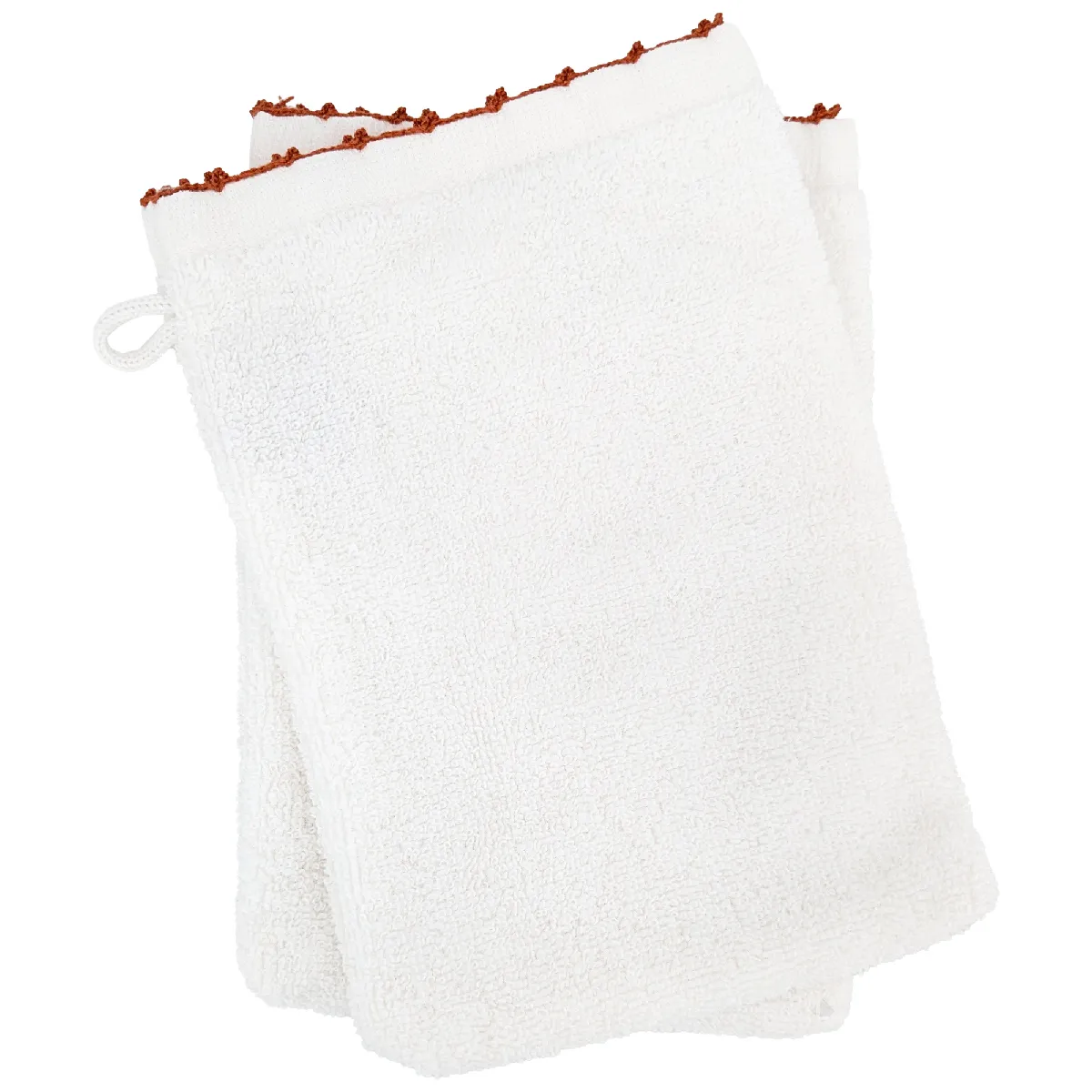 Lot De Deux Gants De Toilette 16x21 Cm Pur Coton Collection Orla Avec Picueta Orange