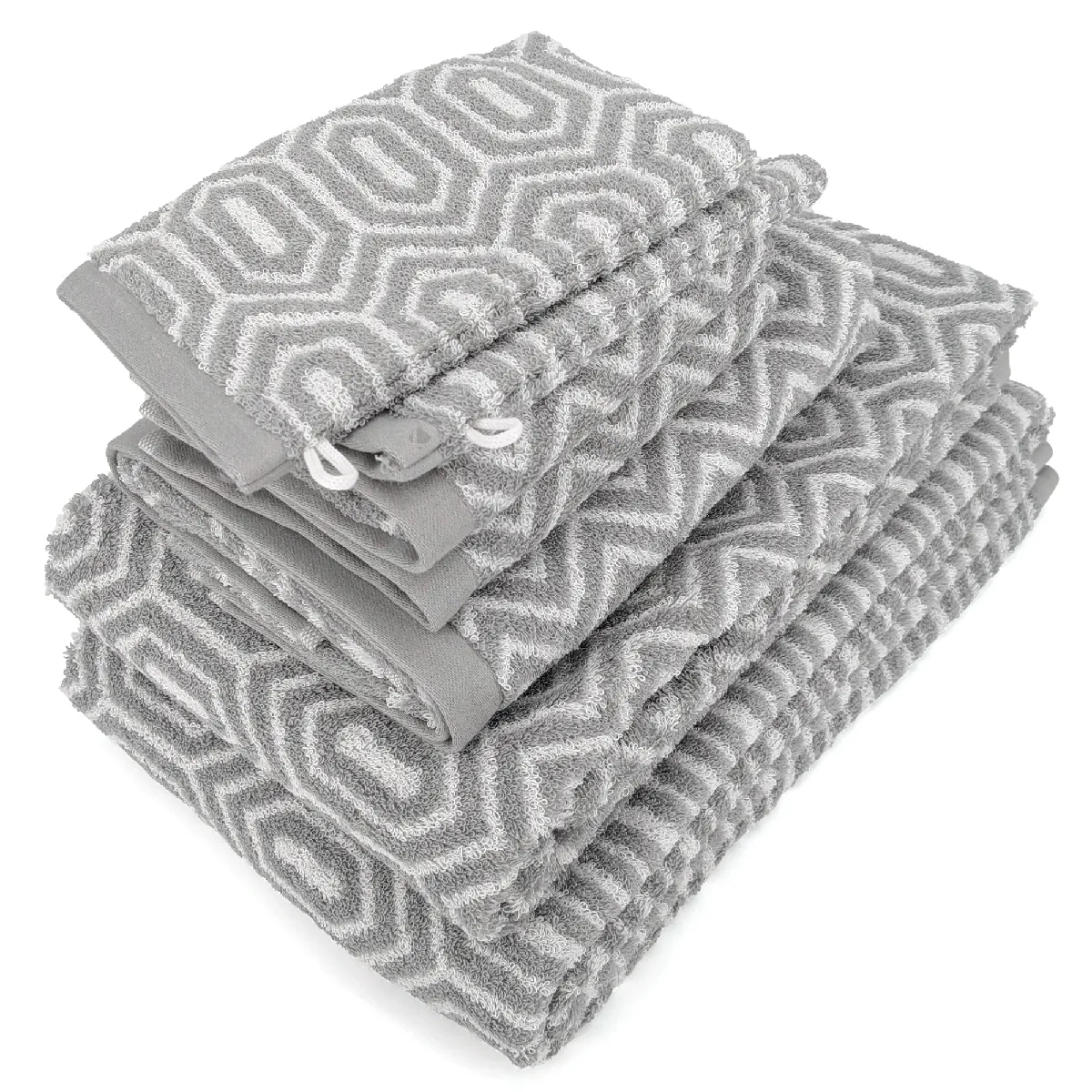 Parure De Bain Symetrie Coton Alvéoles 7 Pièces Gris