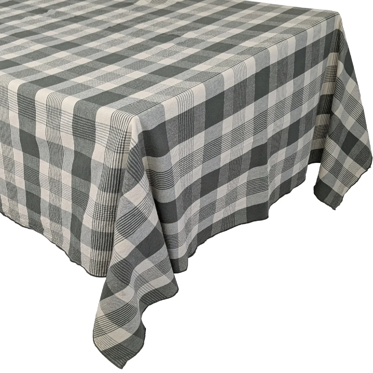 Nappe Carrée 160x160 Cm Ness En Coton Fil Teint À Carreaux Vertkaki