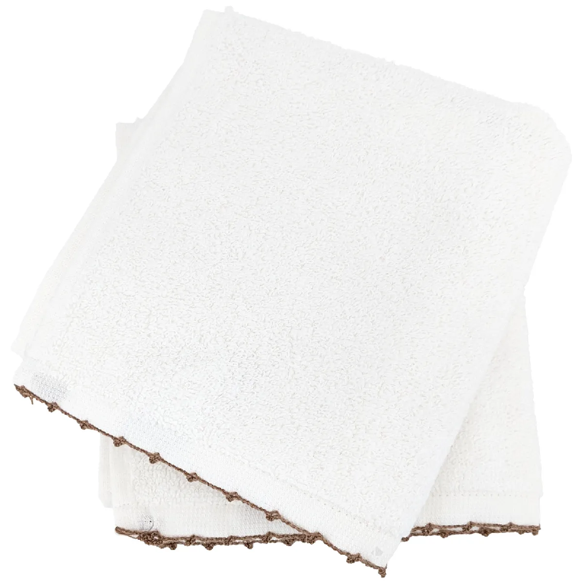 Lot De Deux Serviettes Invité 33x50 Cm Pur Coton Collection Orla Avec Picueta Beige