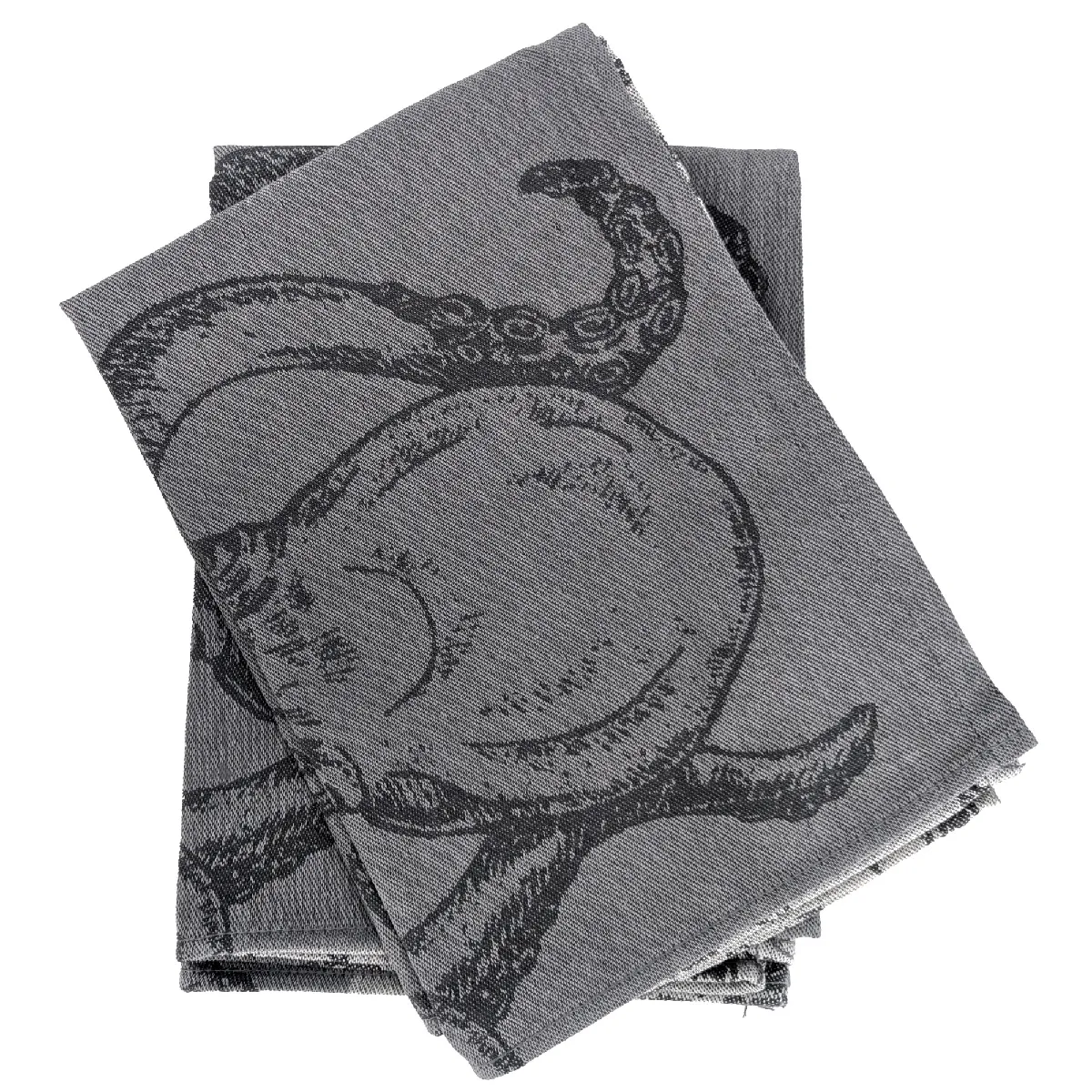 Lot De 2 Torchons De Cuisine 50x70 Cm Coton Atlantic Motif Pieuvre Gris