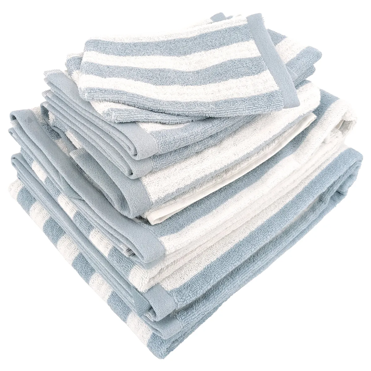 Parure De Bain Coton Collection Efficience Stripes 7 Pièces Bleu Capri