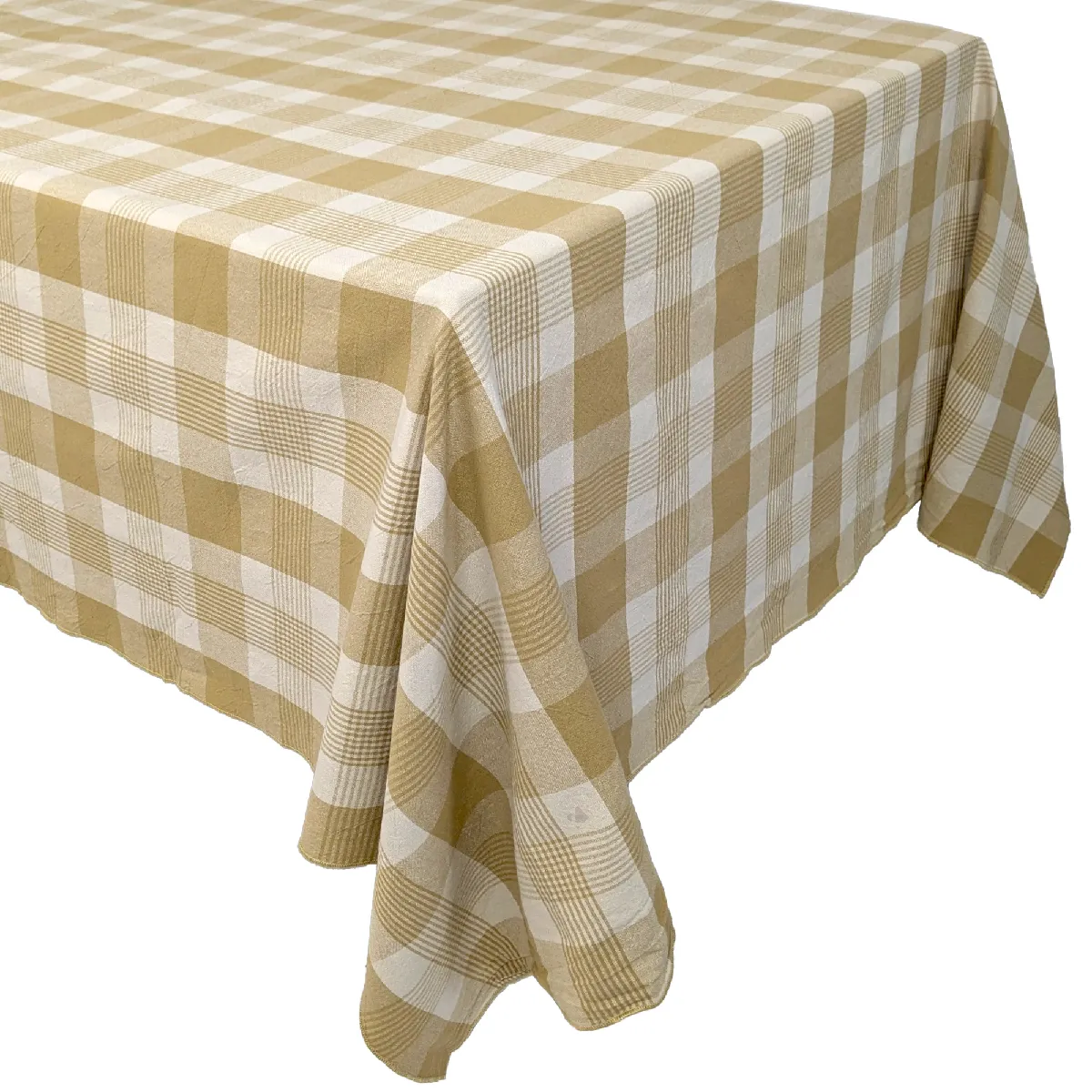 Nappe Rectangle 160x200 Cm Ness En Coton Fil Teint À Carreaux Jaune Houblon