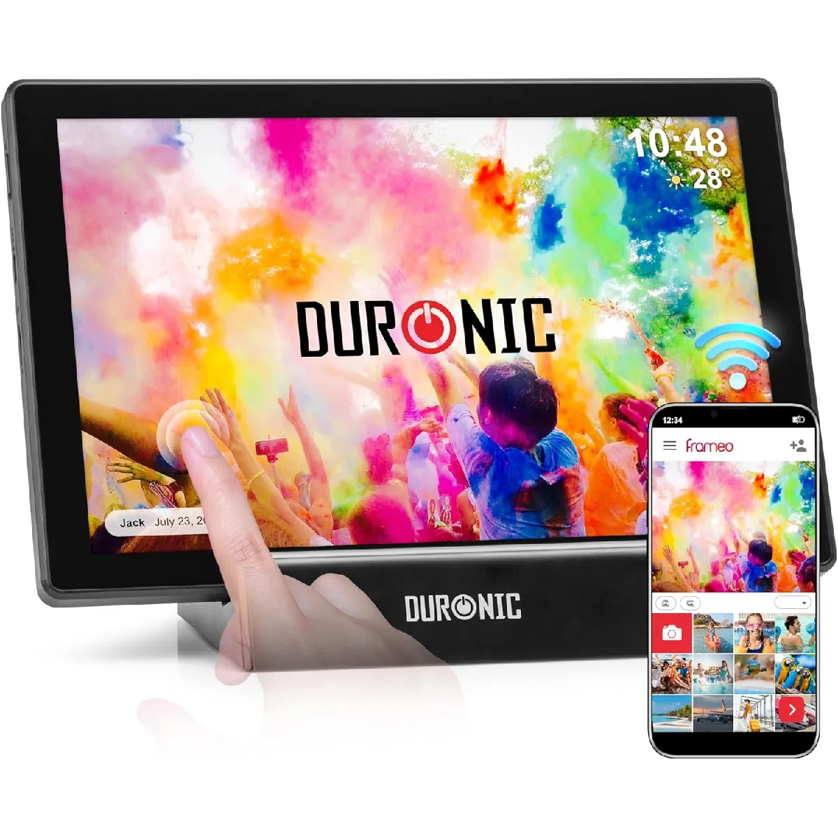 PF1D BK Cadre photo numérique connecté Frameo Ecran tactile 10,1 pouces Haute résolution 1200 x 800 px Mémoire 32Go USB-C Duronic