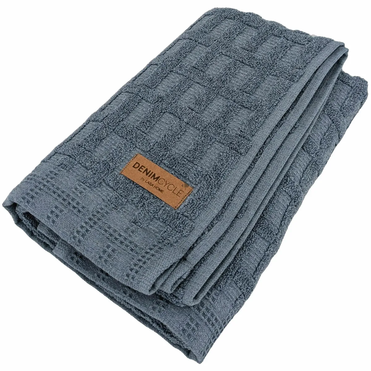 Serviette De Toilette Gaufré Pur Coton 50x100cm Denim Bleu