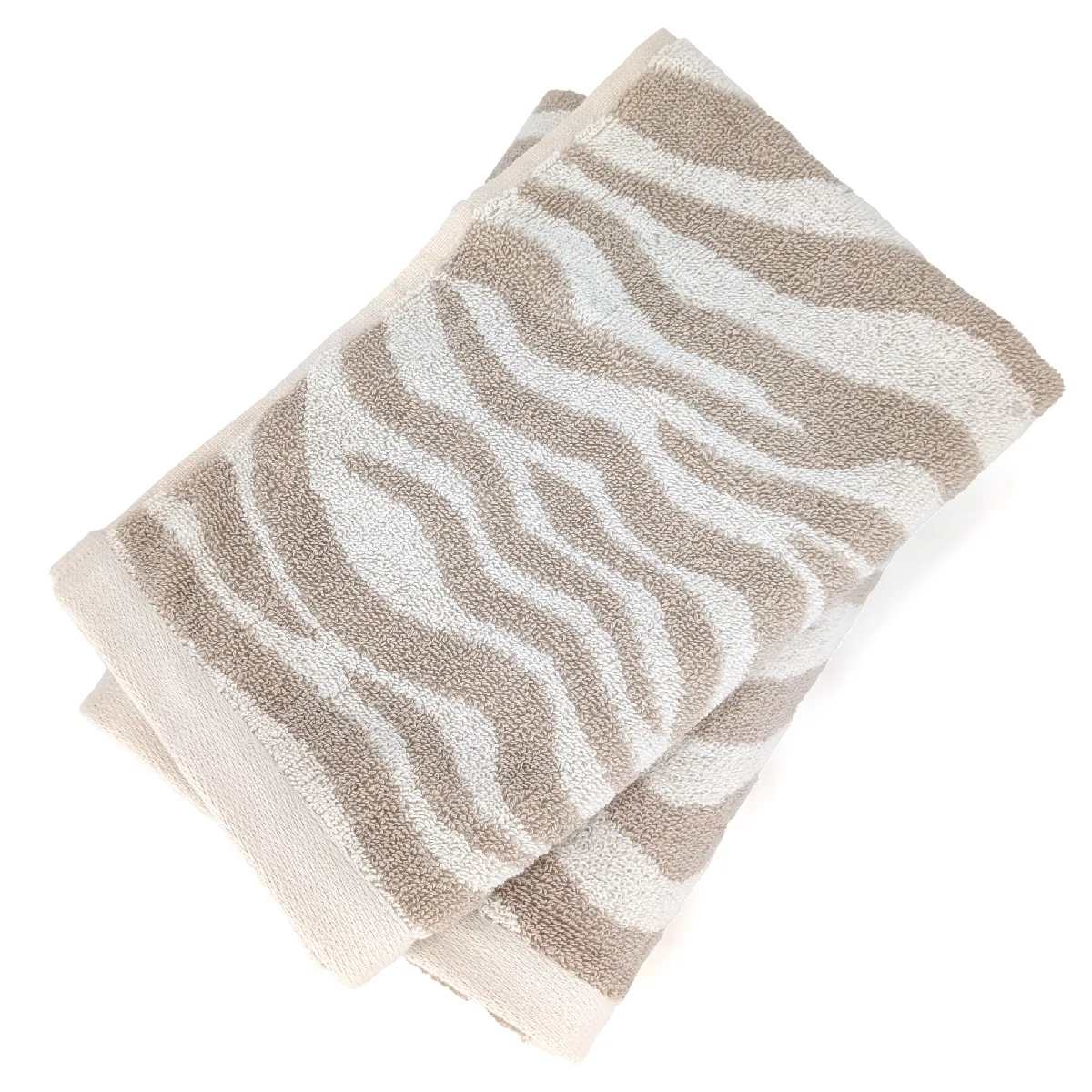 Lot De 2 Serviettes Invités 33x50 Cm Zebra Soft Pur Coton Motif Zèbre Beige