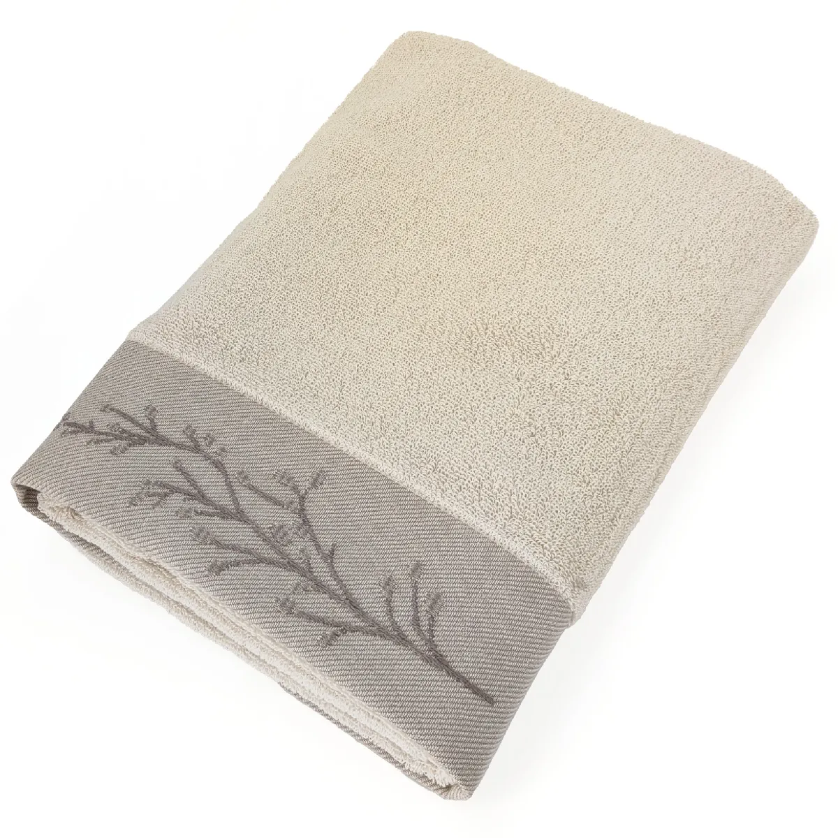 Drap De Douche Absorbant Coton 70x140cm Feuille Beige
