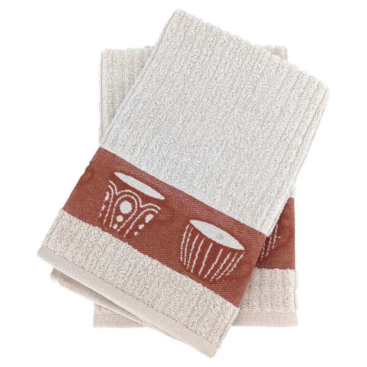 Lot De 2 Torchons De Cuisine Pur Coton 50x50 Cm Delicara Rouge Brique