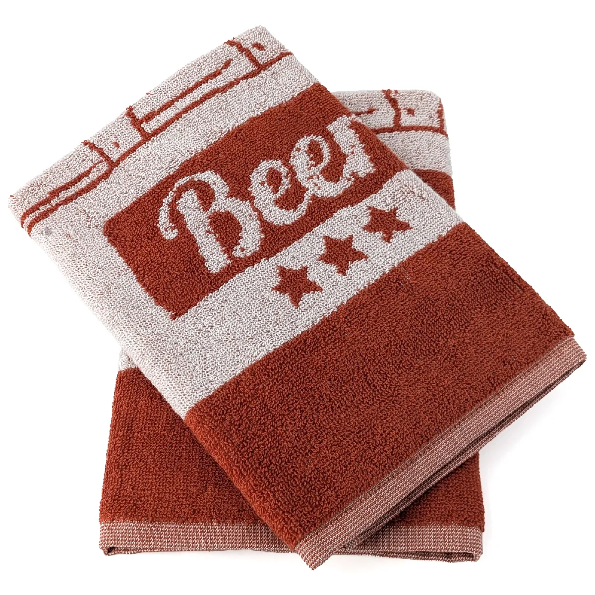 Lot De 2 Torchons De Cuisine Pur Coton 50x50 Cm Beer Rouge Brique
