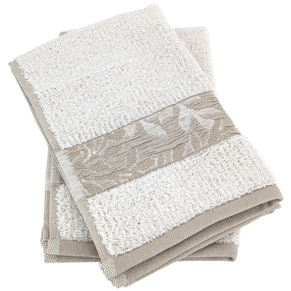 Lot De 2 Serviettes Invité 33x50 Cm Folium À Rayures Beige
