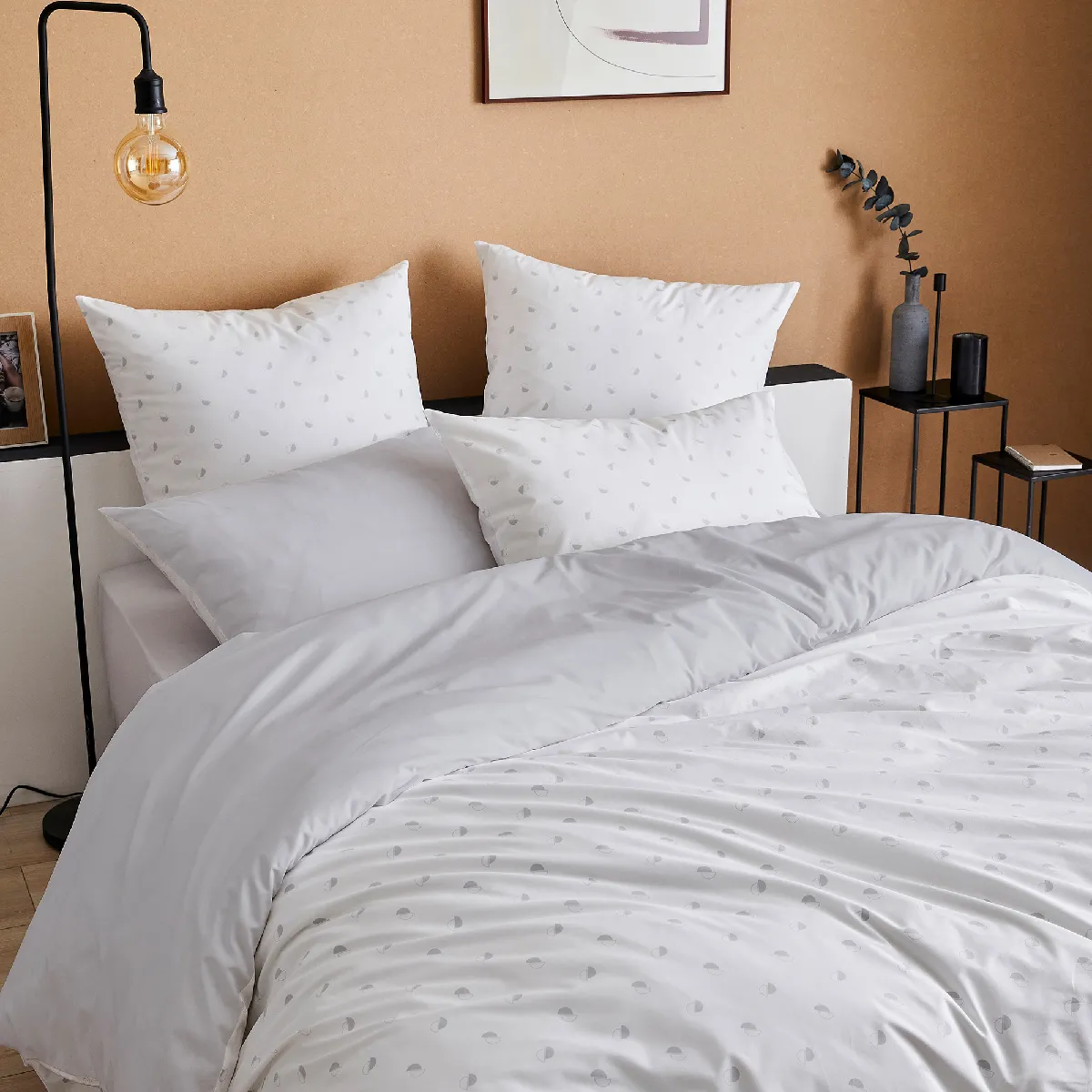Parure De Lit 240x220 Cm 50x70 Cm Percale Alex Gris Nuage 3 Pièces