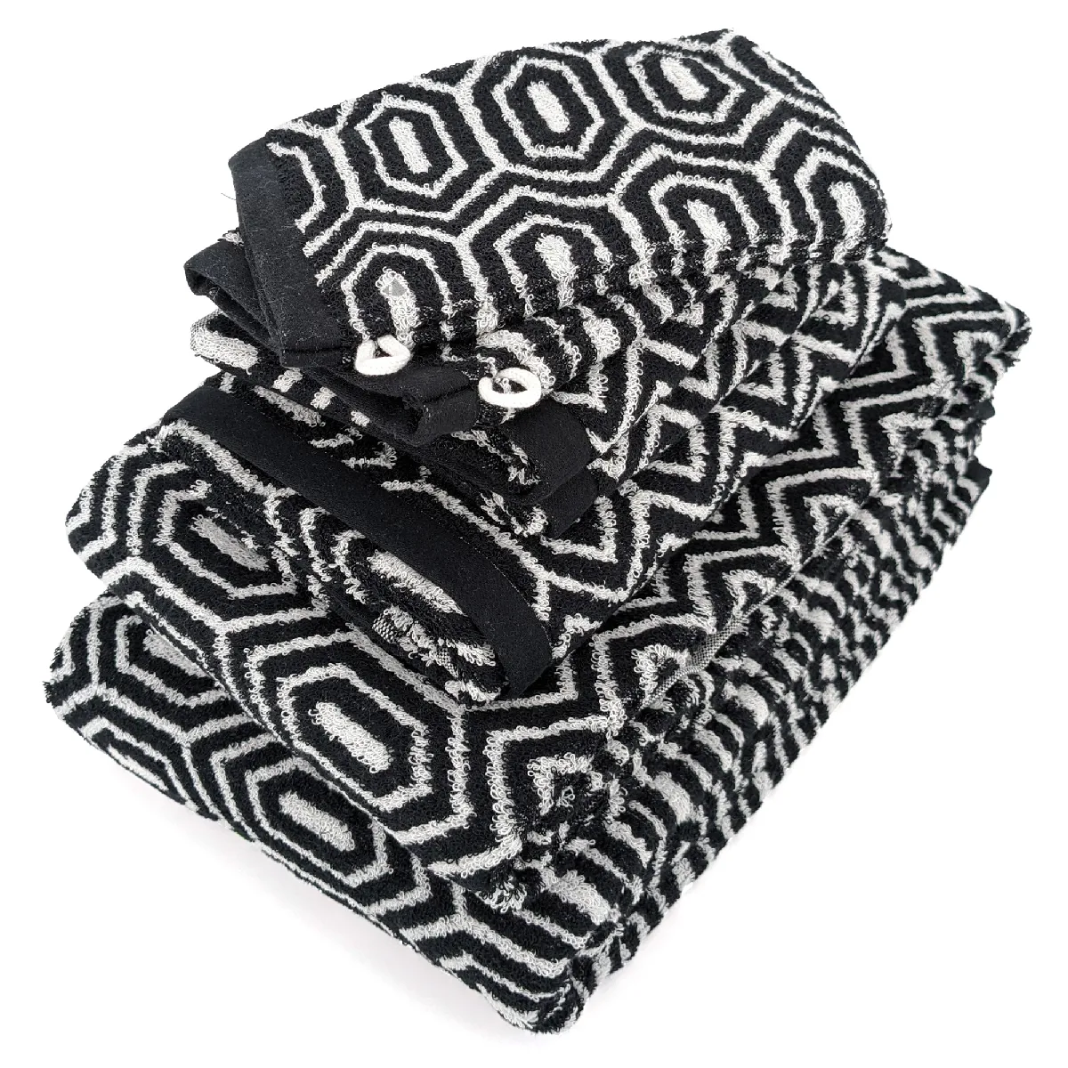 Parure De Bain Symetrie Coton Alvéoles 7 Pièces Noir