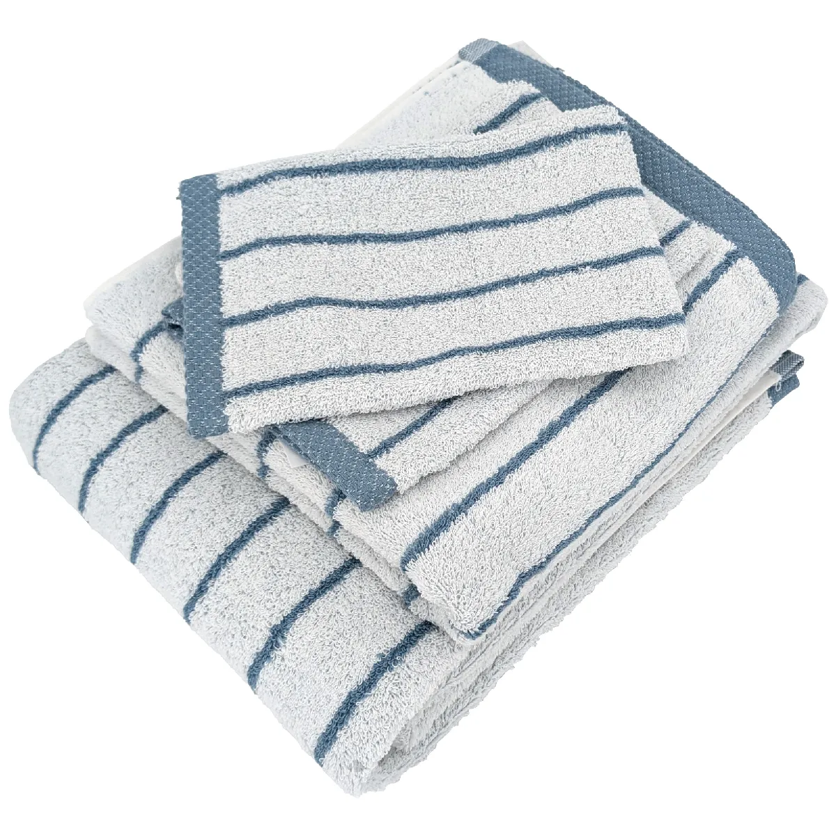 Parure De Bain 4 Pièces Collection Pure Light Motif Rayures Pur Coton Bleu