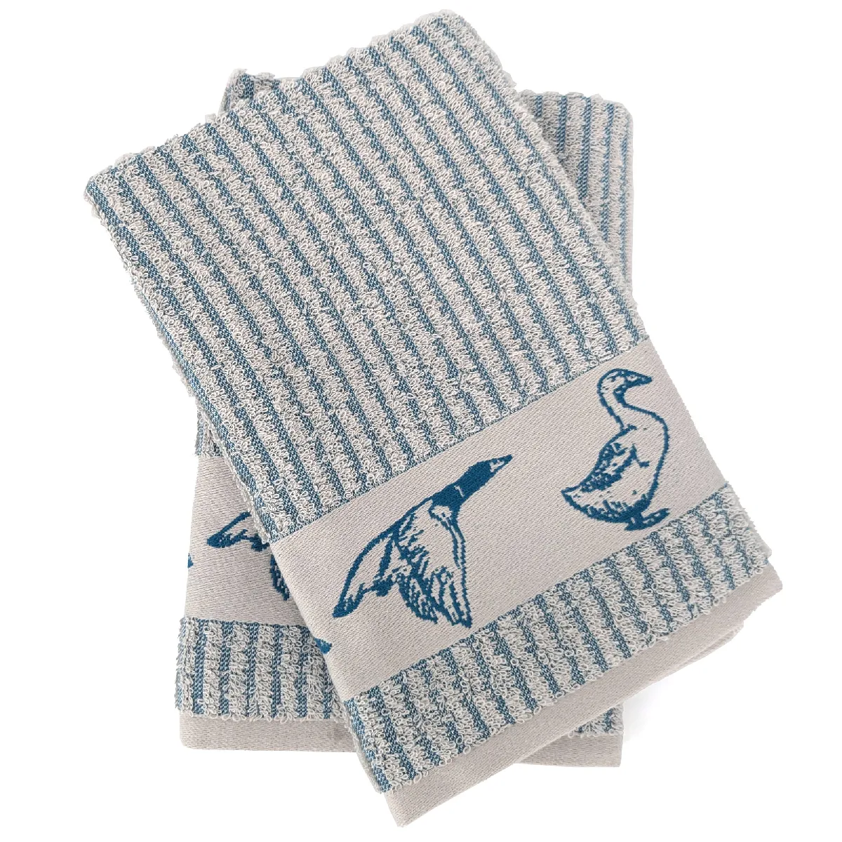 Lot De 2 Torchons De Cuisine 50x50 Cm Coton Friends Motif Canards Bleu