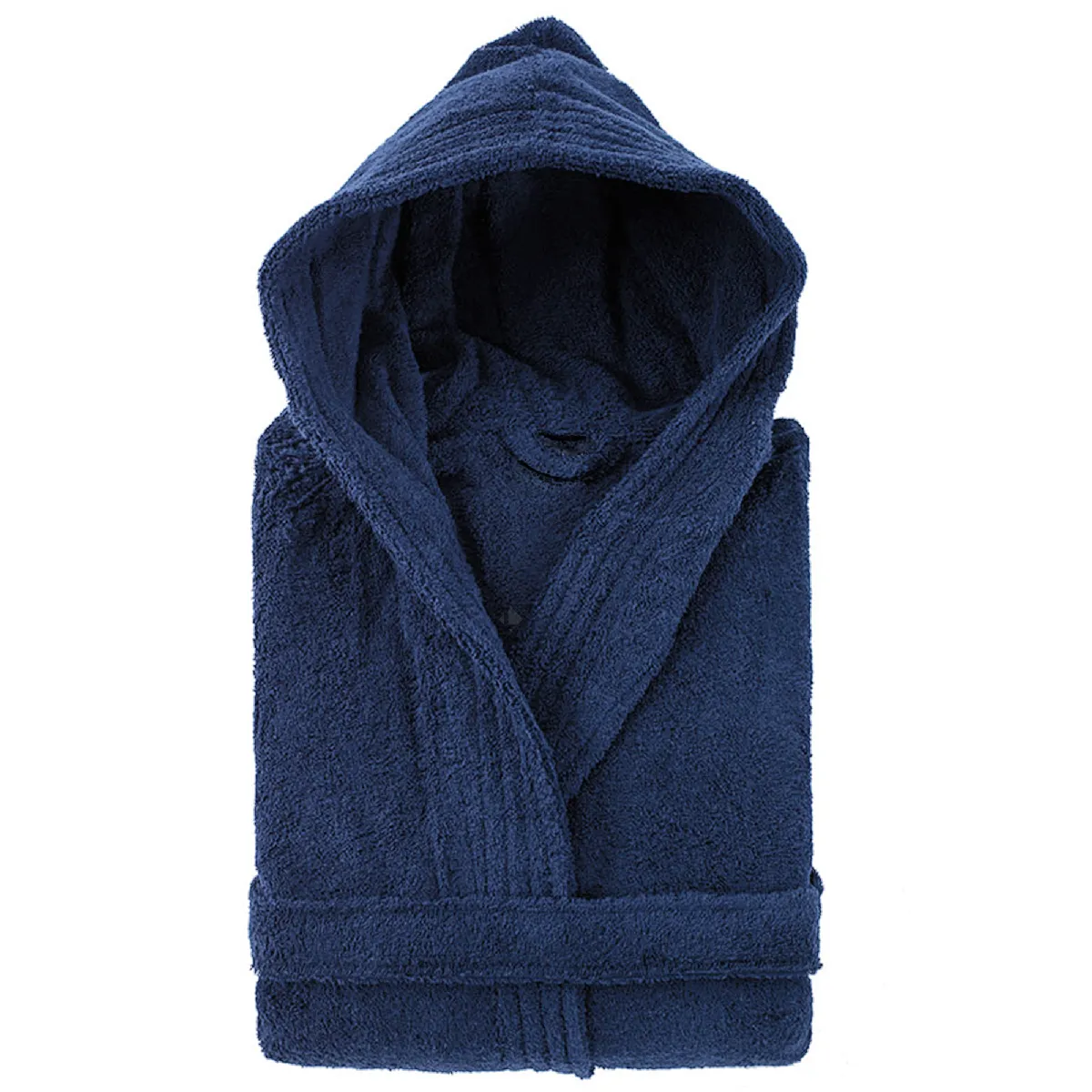 Peignoir À Capuche Adulte Pure Coton S Hauteur Courte Bleu Marine