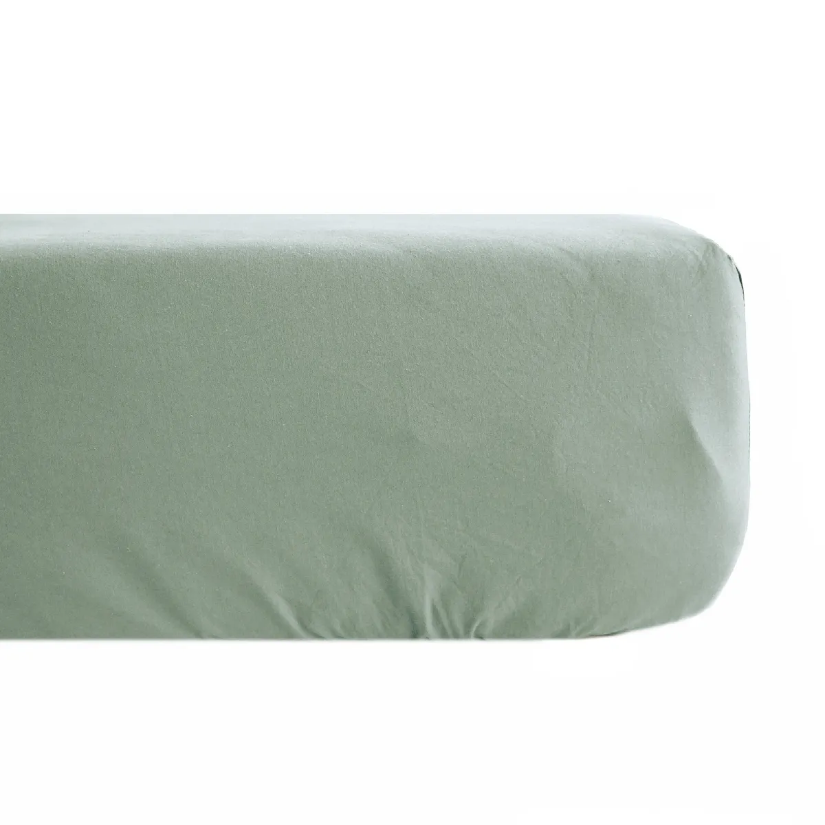 Drap Housse Uni 90x190 Cm Bonnet 35 Cm Percale De Coton Manoir Vert Lichen