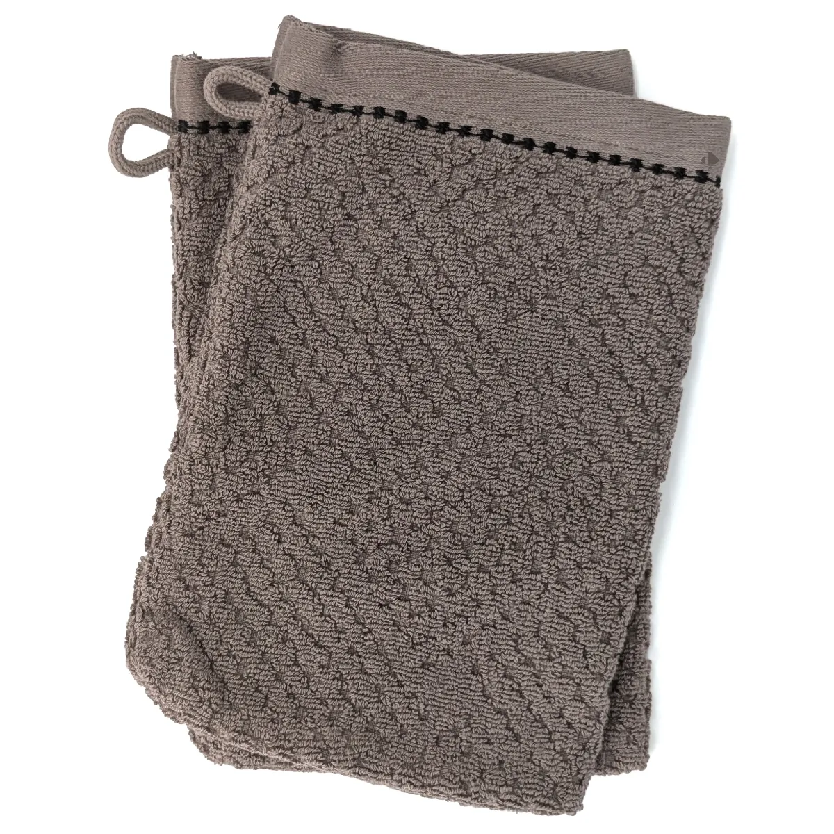 Lot De Deux Gants De Toilette 16x21 Cm Pur Coton Collection Osaka Fleurs Marron
